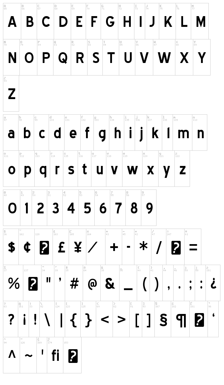 Blue Highway font map